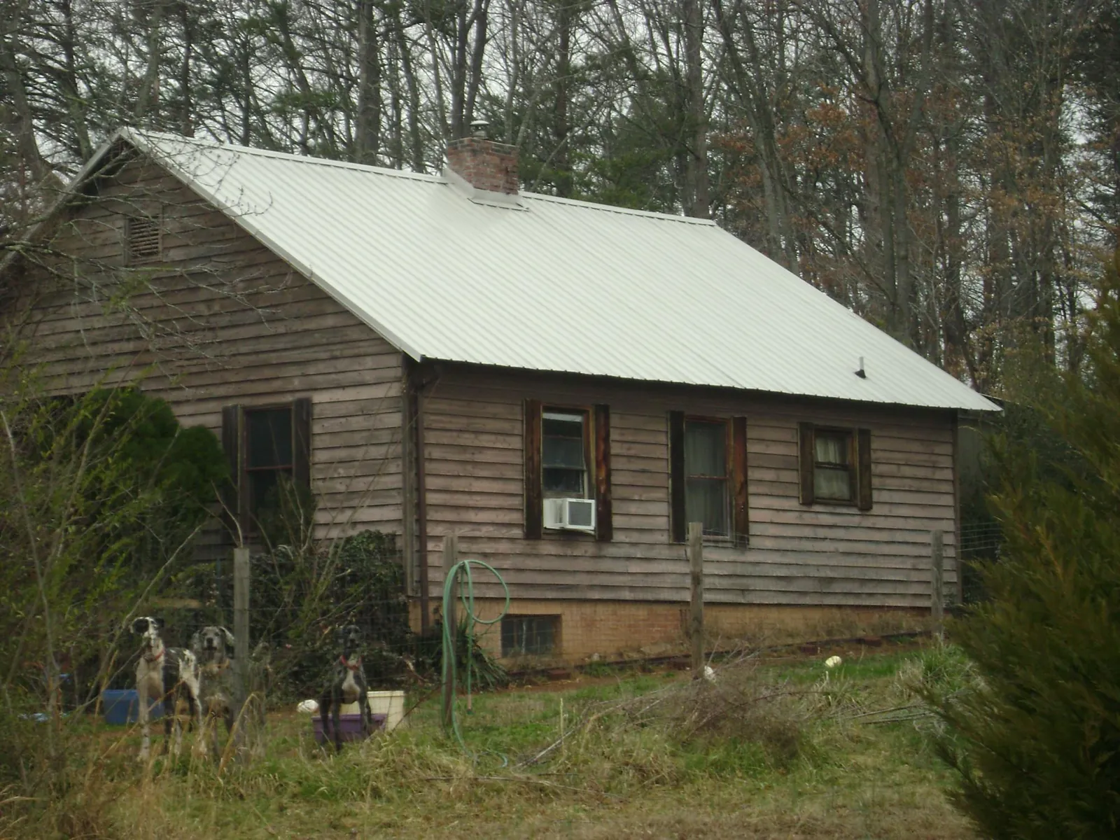 White metal roof on an old wood sided farmhouse, from a Asphalt Shingle Roof Repair job in Gatlinburg